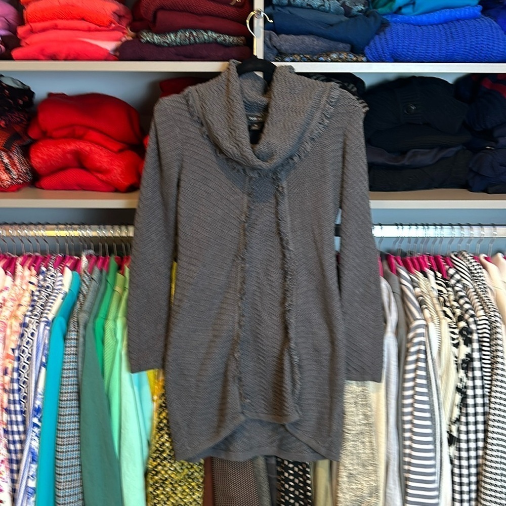 Style & Co gray long sleeve turtleneck fringed sweater tunic size XS